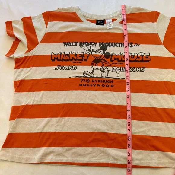 Disney Womens 2X Orange White Stripe Mickey Mouse Disney 100 Years Graphic Tee - Picture 6 of 6